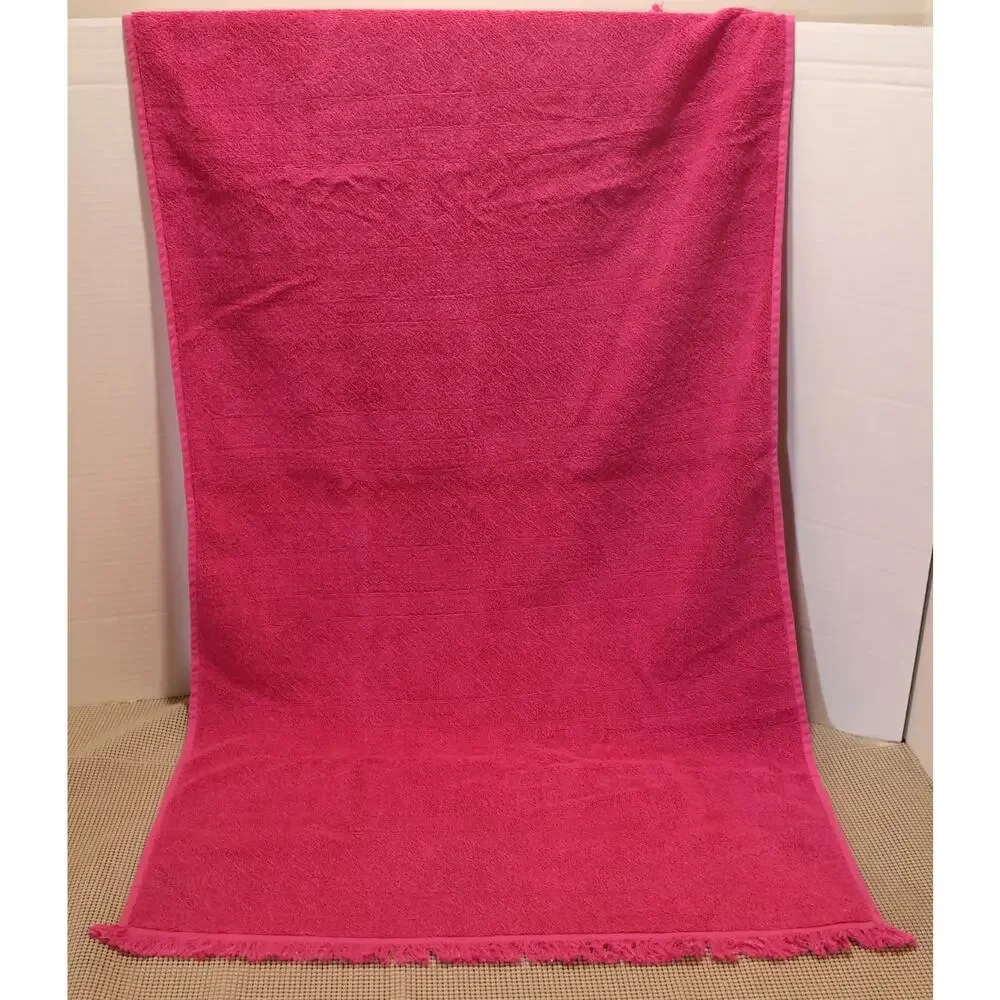 Sonoma Life + Style Pink Cotton Bath Towel Textured Diamond Pattern Fringe #1